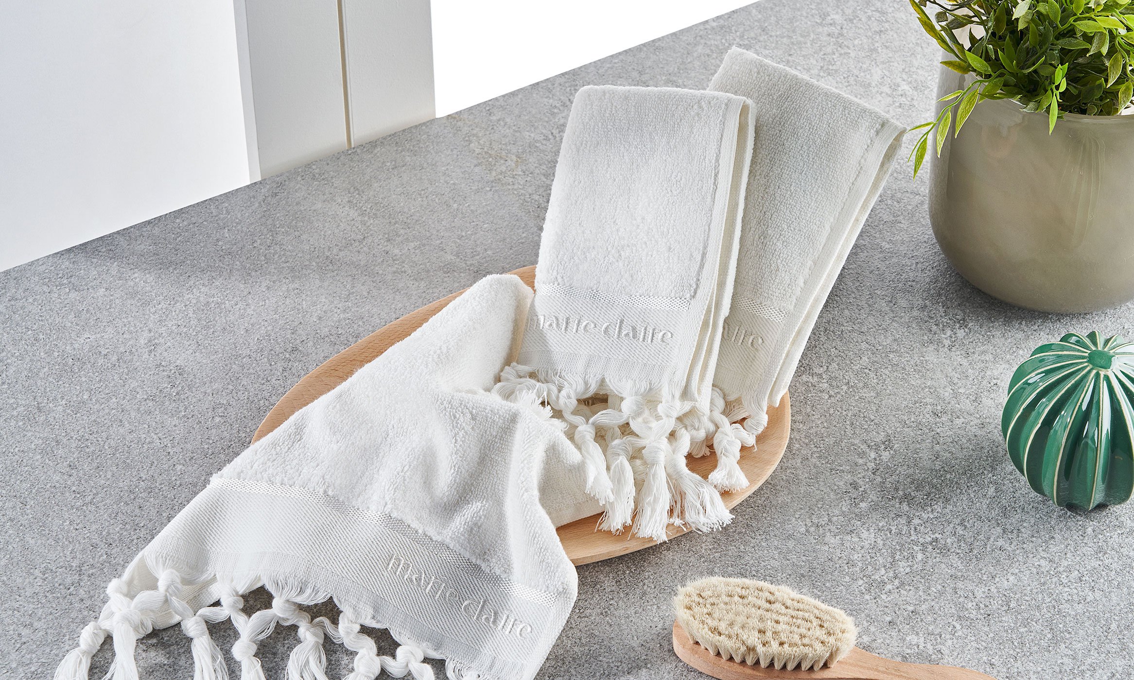 Marie Claire Terra Saçak Bağlama 3'Lü El Havlusu Kırık Beyaz