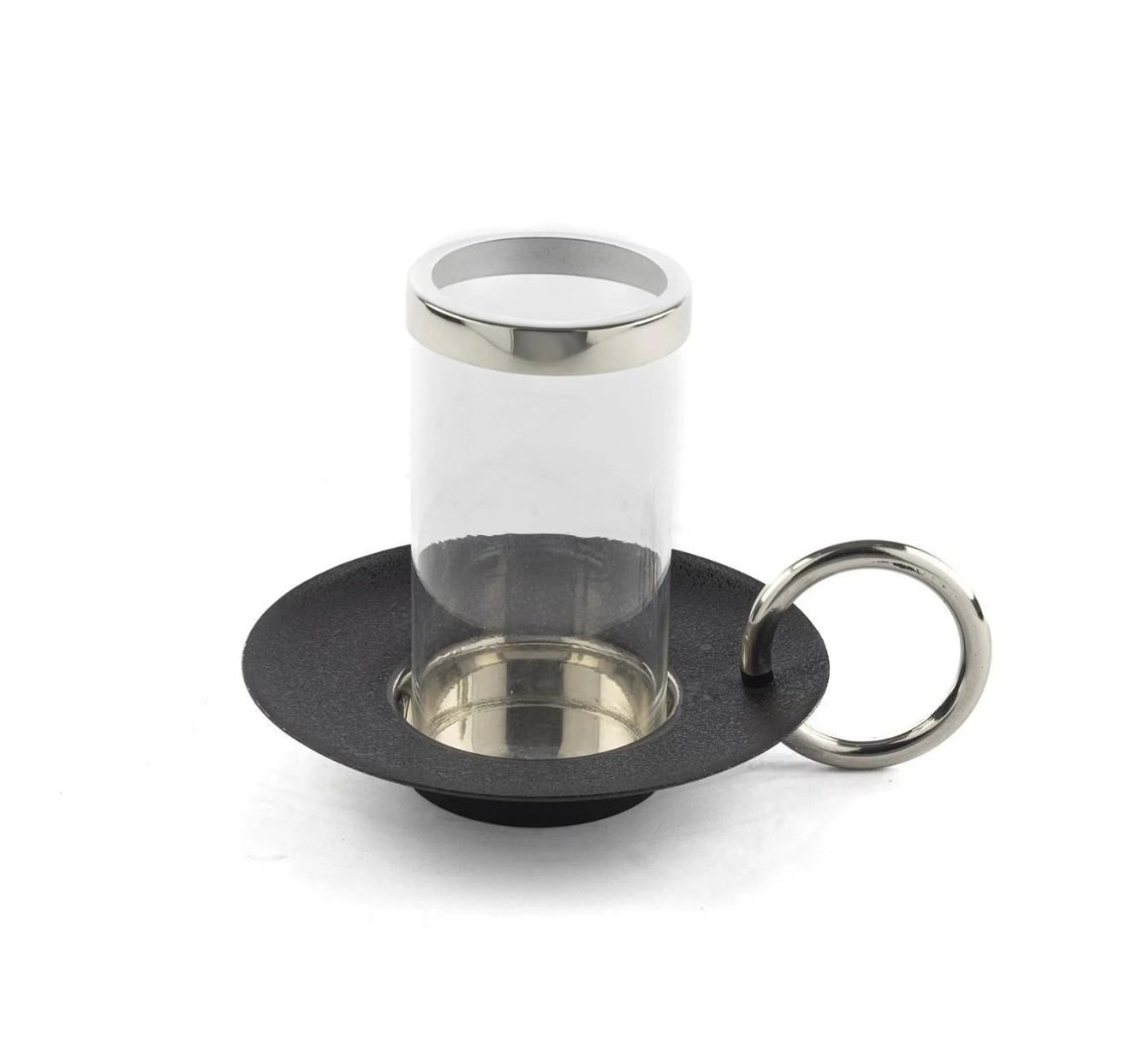 Siyah Kulplu Camlı Metal Mumluk