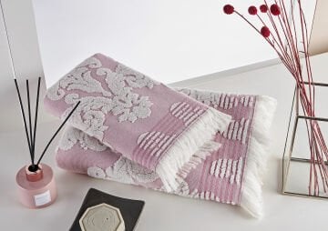 Marie Claire Paris Indentern Jakarlı 2'Li Havlu Set Gül Kurusu